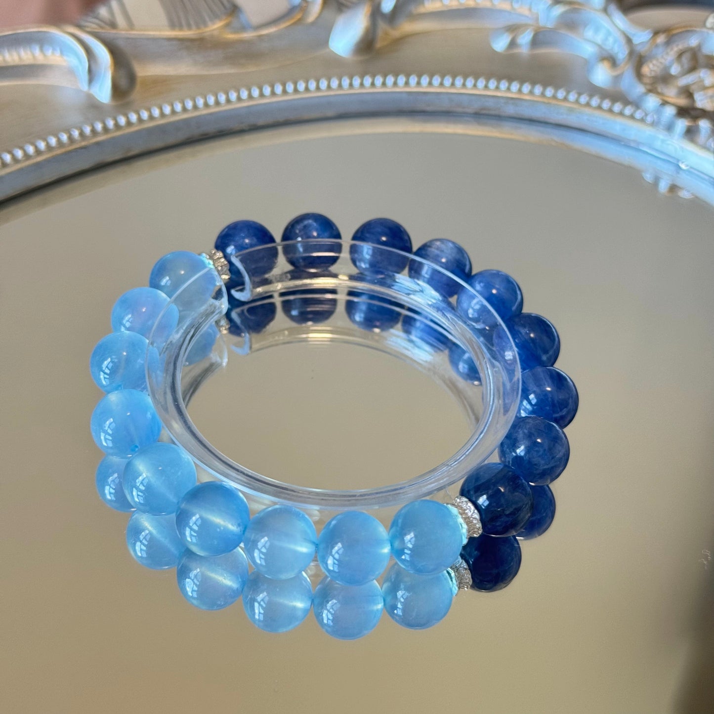 Aquamarine & Kyanite Crystal Bracelet - Activate Third Eye Chakra & Intuition