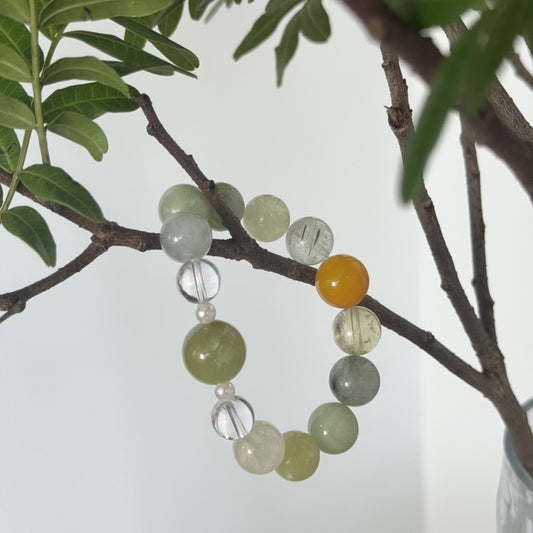 Green Fluorite & Green Phantom & Citrine Bracelet - Chakra Alignment & Energy Flow