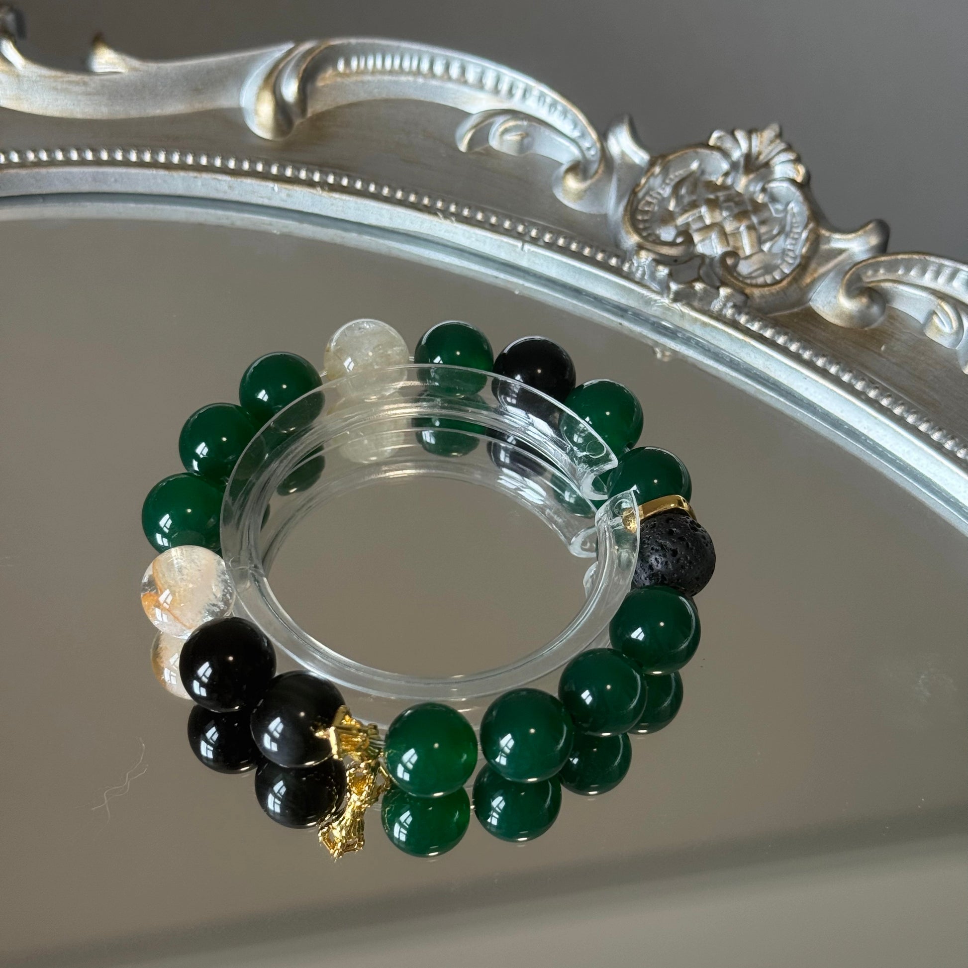 Verdant Harmony Bracelet · Green Agate, Black Onyx & Citrine with Tibetan Gold Accents 5