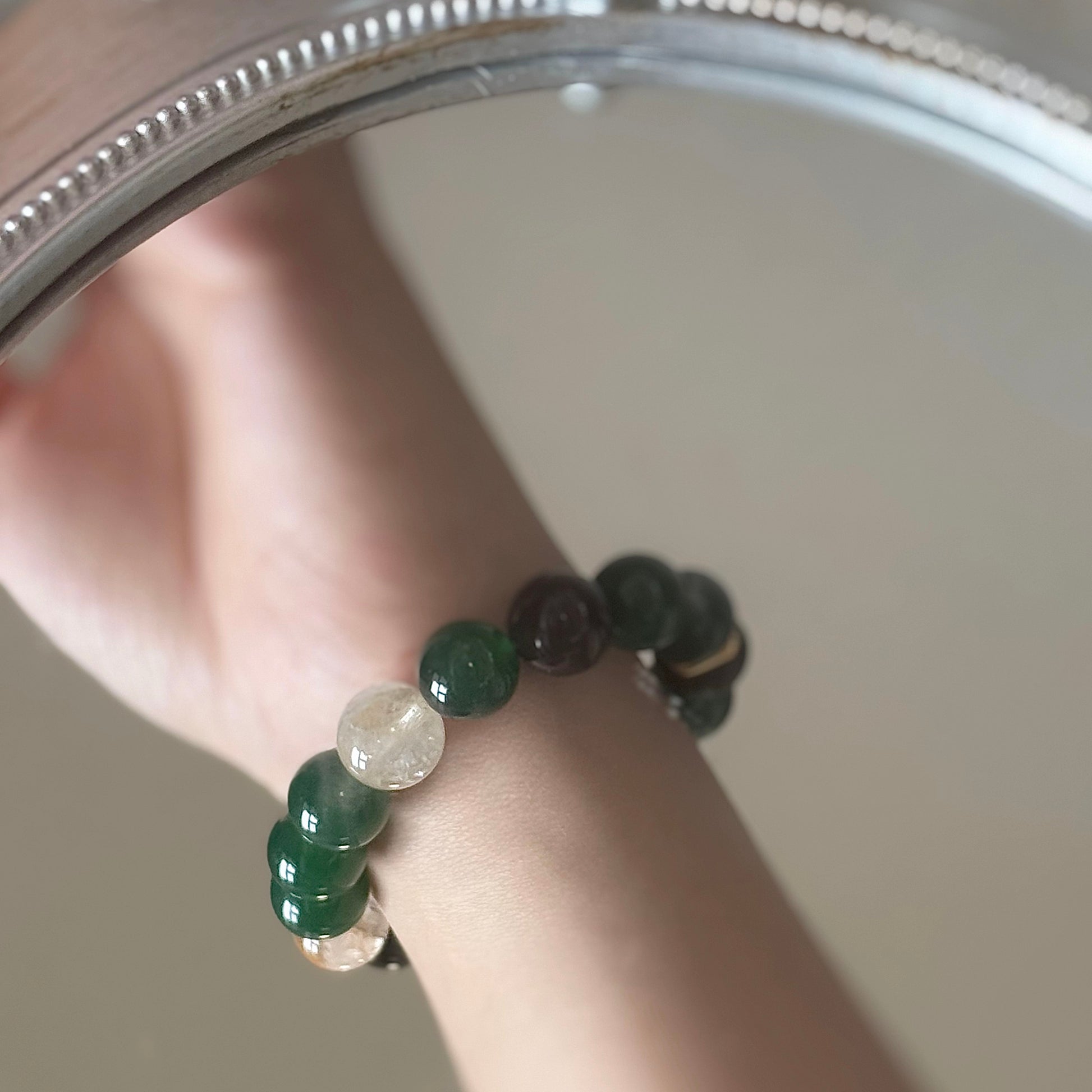 Verdant Harmony Bracelet · Green Agate, Black Onyx & Citrine with Tibetan Gold Accents 4