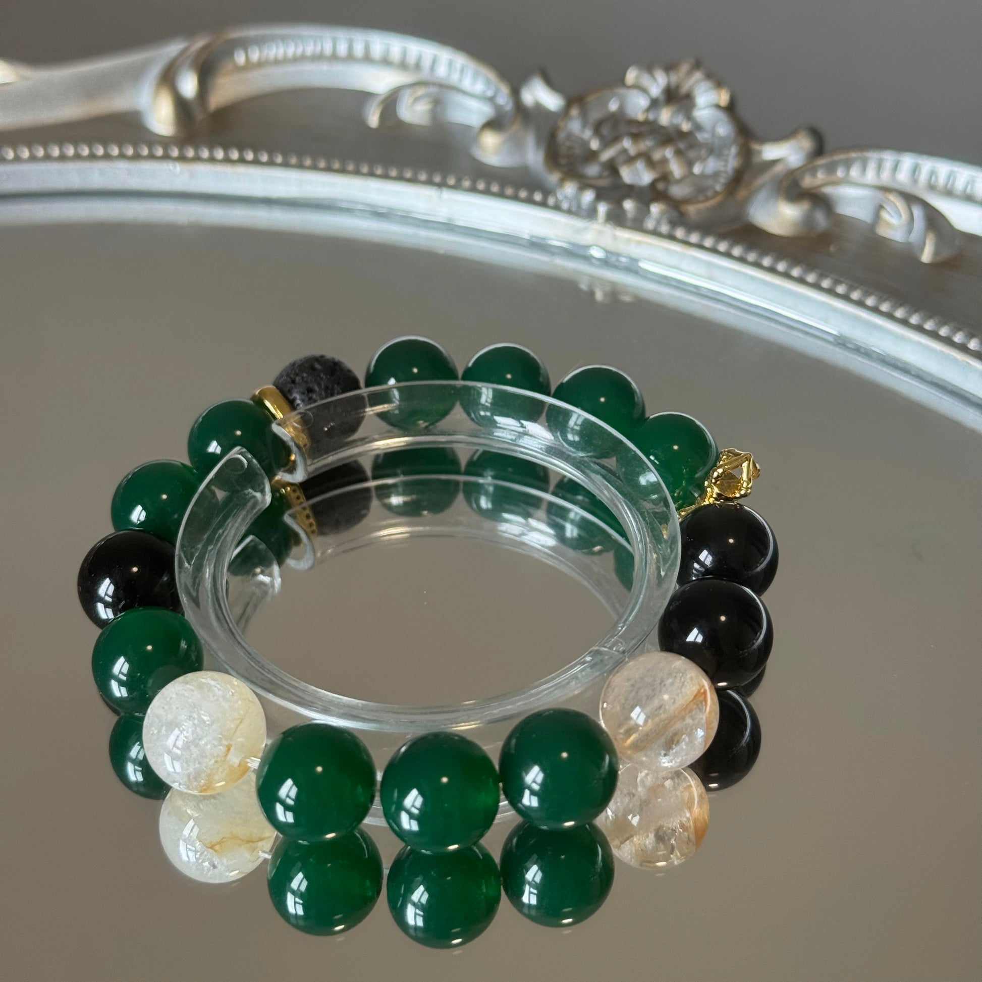 Verdant Harmony Bracelet · Green Agate, Black Onyx & Citrine with Tibetan Gold Accents 3