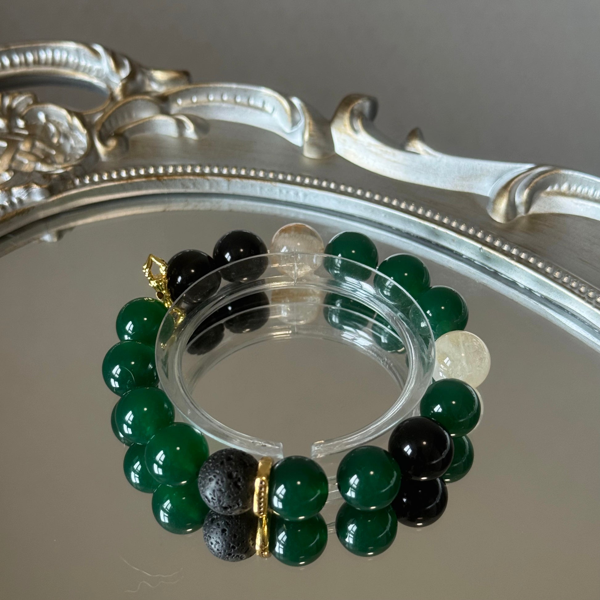 Verdant Harmony Bracelet · Green Agate, Black Onyx & Citrine with Tibetan Gold Accents 2