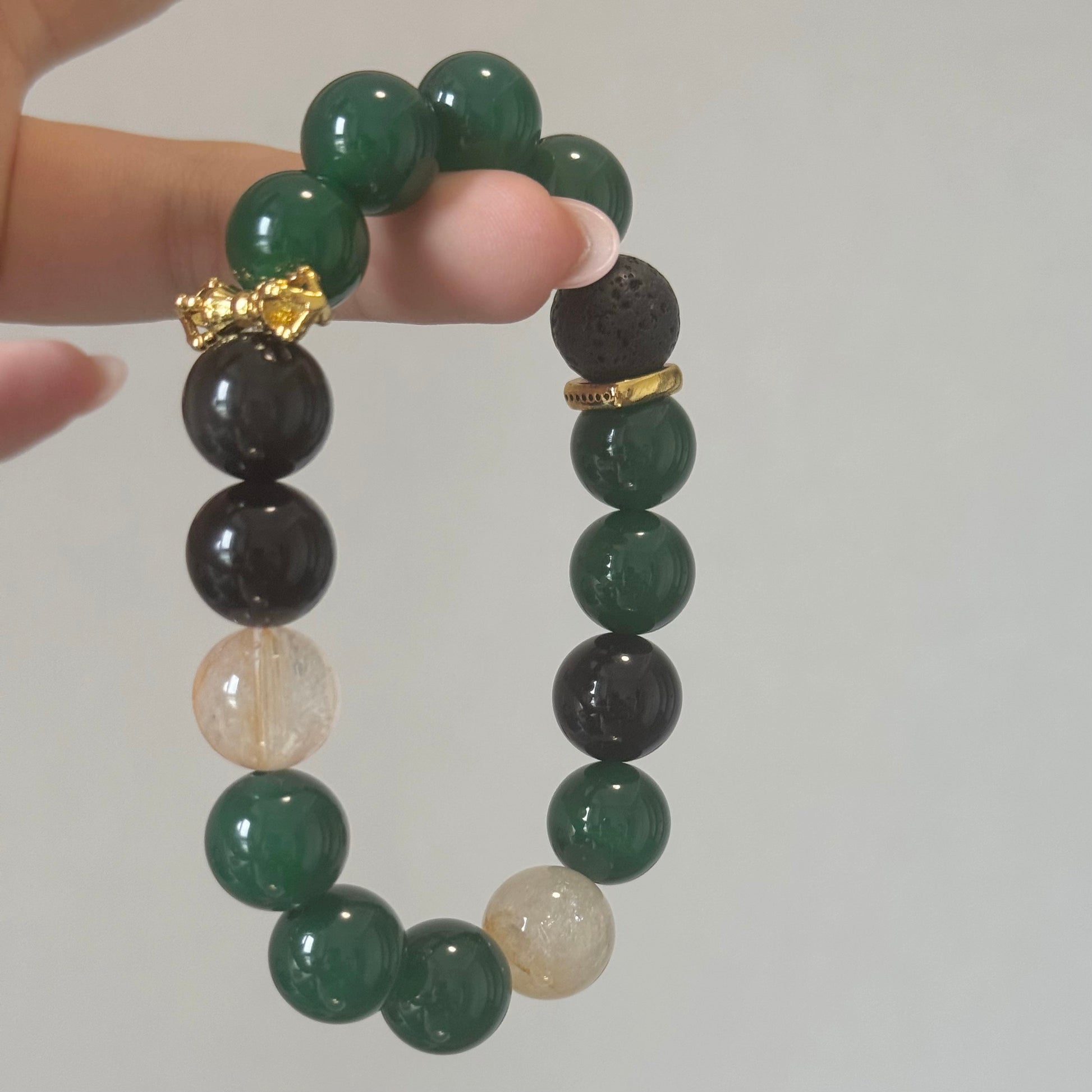 Verdant Harmony Bracelet · Green Agate, Black Onyx & Citrine with Tibetan Gold Accents 1